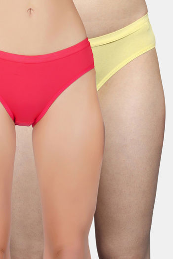 Buy Bleeding Heart Medium Rise Half Coverage Bikini Panty (Pack of 2) - Yellow Magenta
